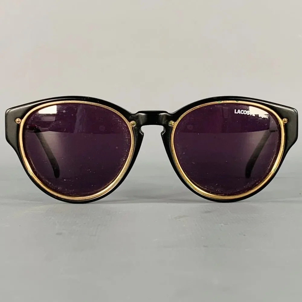 LACOSTE Black Gold Acetate Round Sunglasses